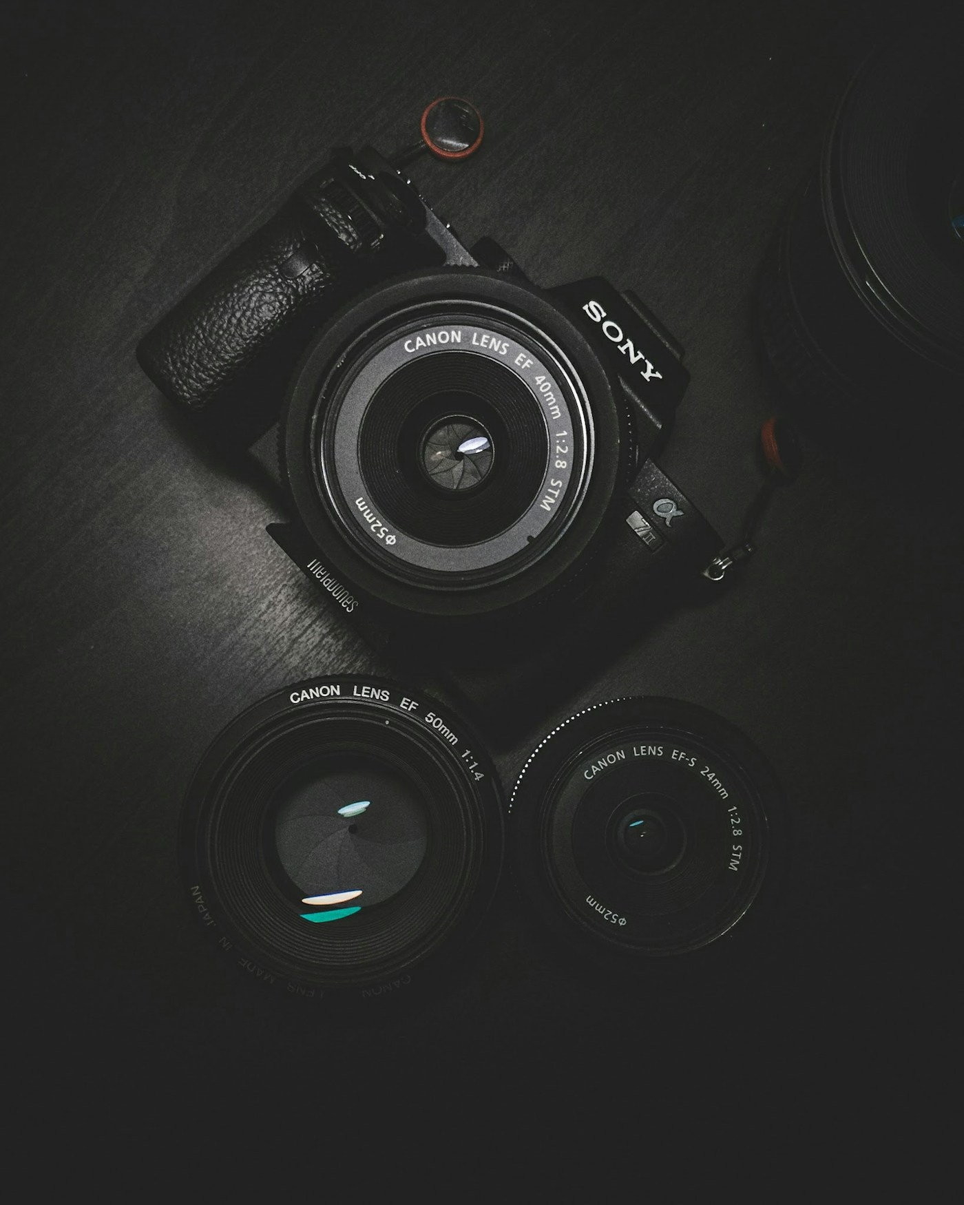 Close-up of a black camera and lens